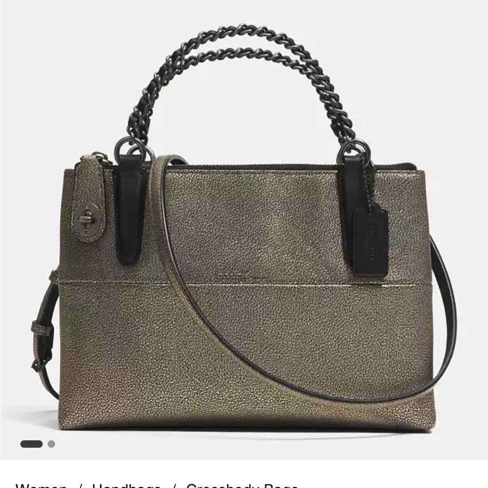 COACH MINI TURNLOCK BOROUGH BAG W/WOVEN CHAIN IN METALLIC LEATHER CROSSBODY